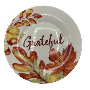 Royal Norfolk Grateful S/4 Side Salad Plates Acorn Harvest Thanksgiving Dessert